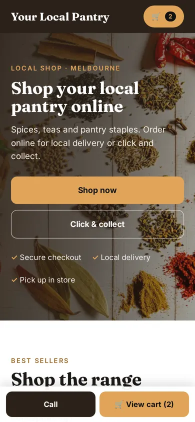 Concept homepage for a sample online store on a phone